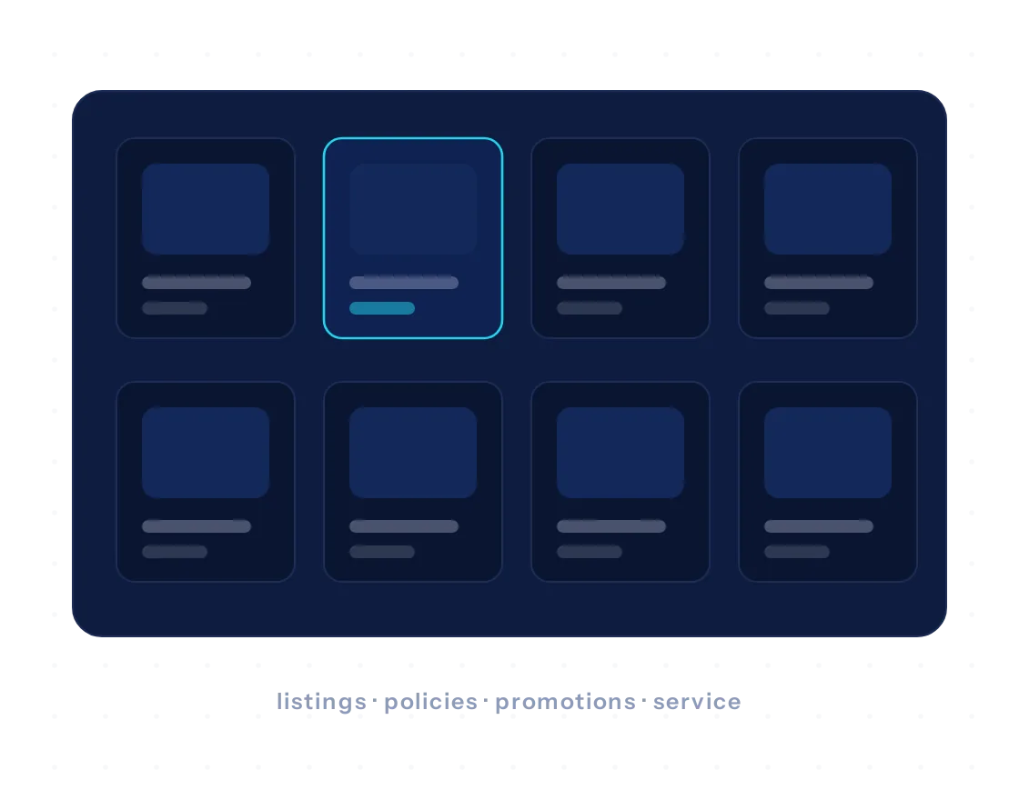 Illustration of an online store with organized listings