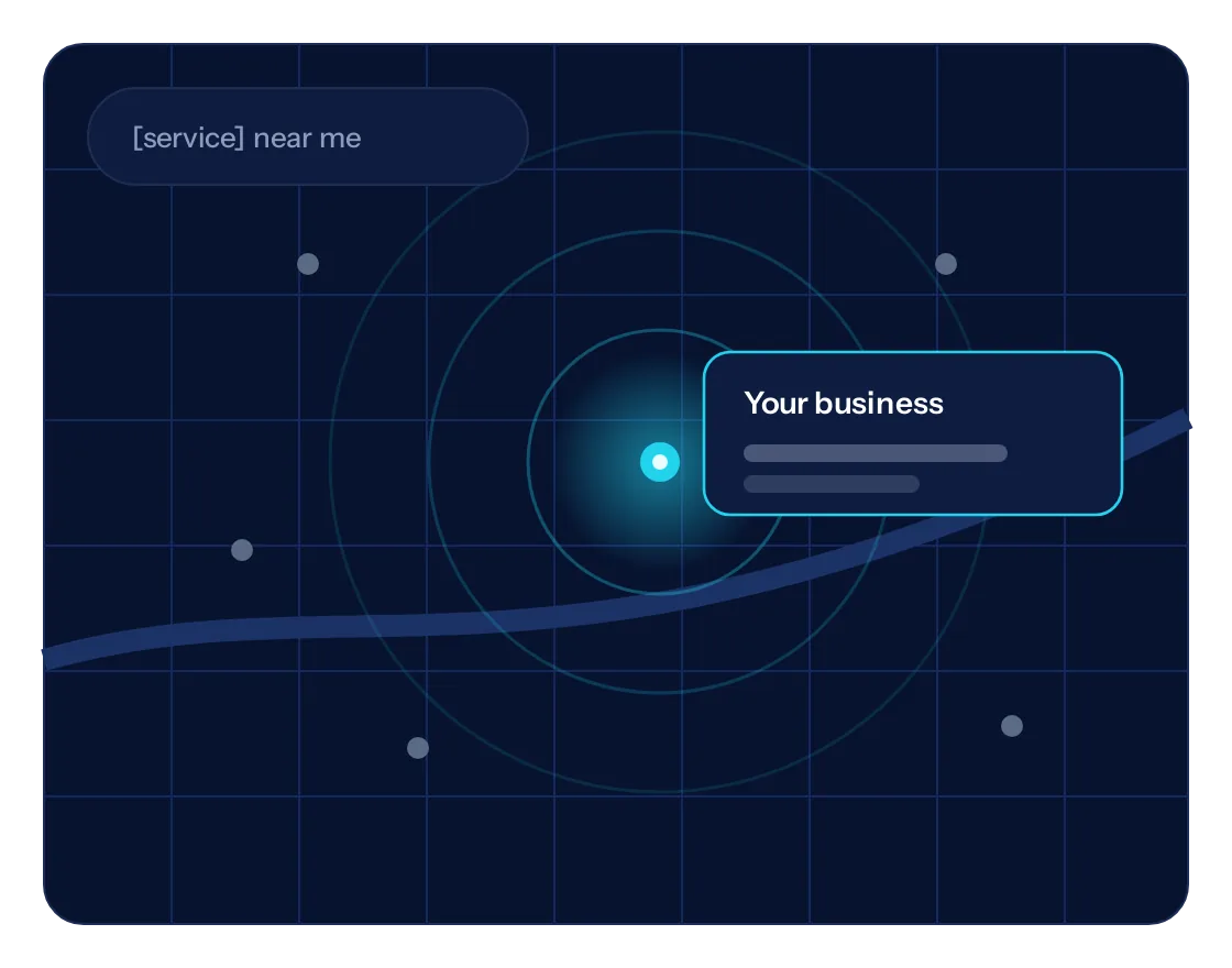 Illustration of a local search map with a highlighted business pin